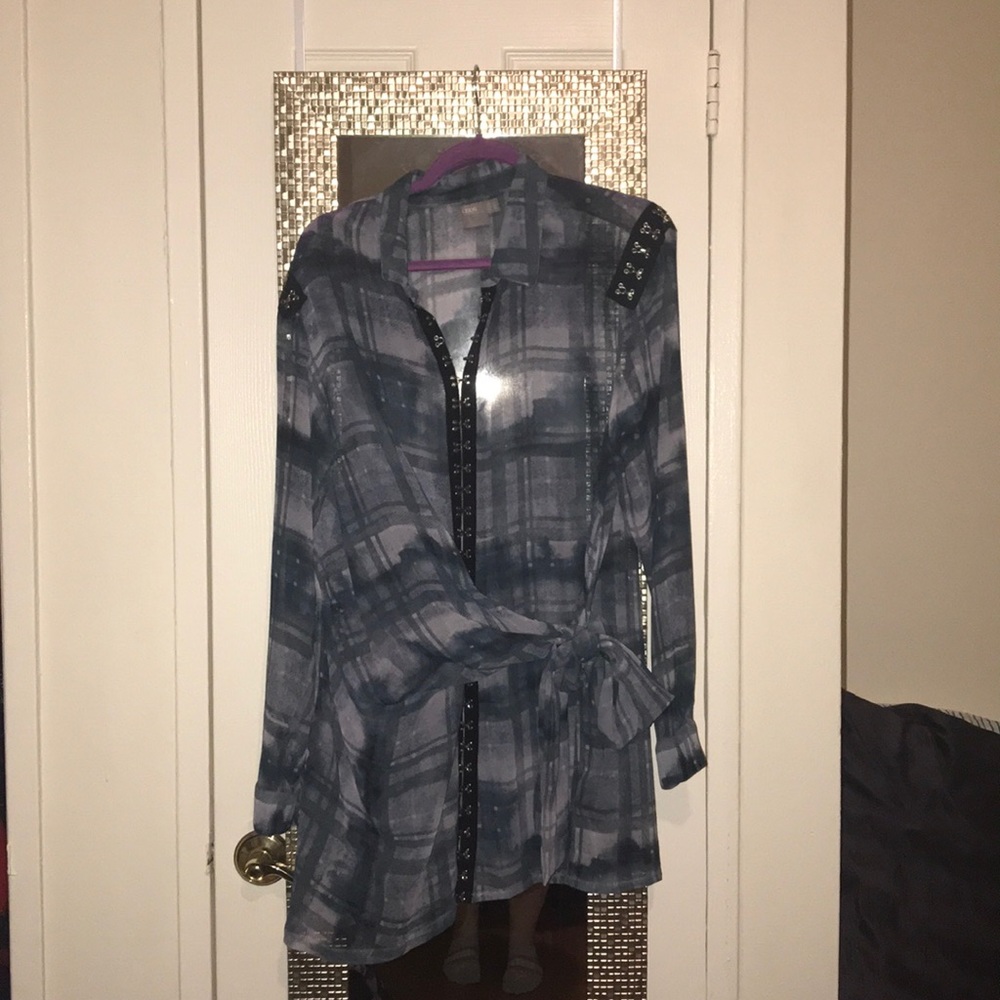 ASOS Curve Sheer plaid collared tunic w/hook& eyes